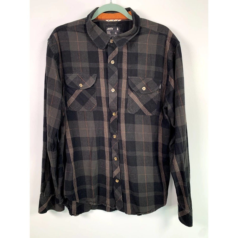 Jetty Marine Supply Black/ Cream Mens Plaid Flannel Long Sleeve  Shirt XL